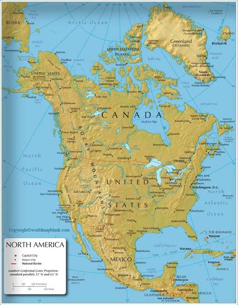 Labeled Map Of North America With Countries In Pdf