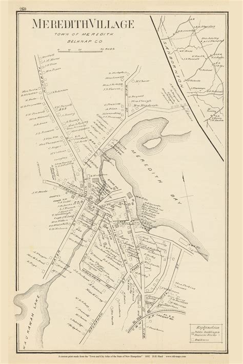 Meredith Village New Hampshire 1892 Old Town Map Reprint Hurd State