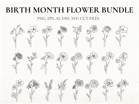 Birth Month Flower Svg Bundle Hand Drawn Flower Flower - Etsy