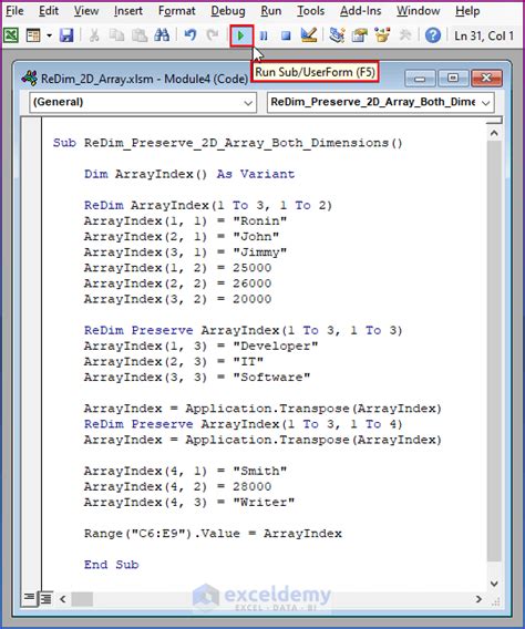 How To Redim D Array With Vba In Excel Examples