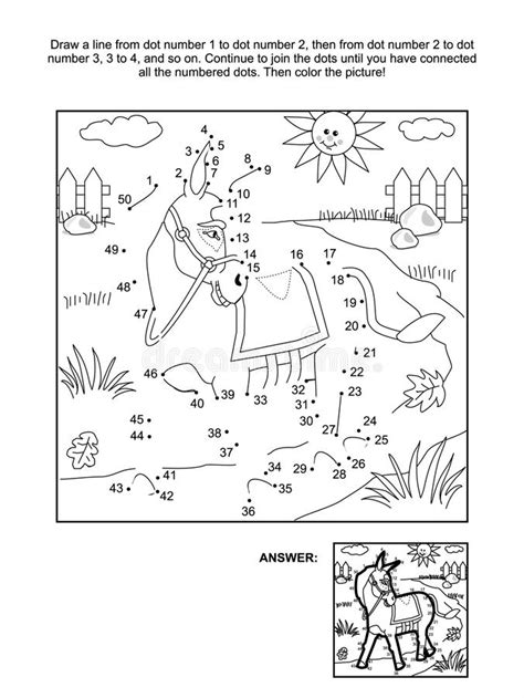Free printable dot to dots of cartoons, nature, animals, bible and many more. Dot-to-dot And Coloring Page - Donkey Stock Vector ...