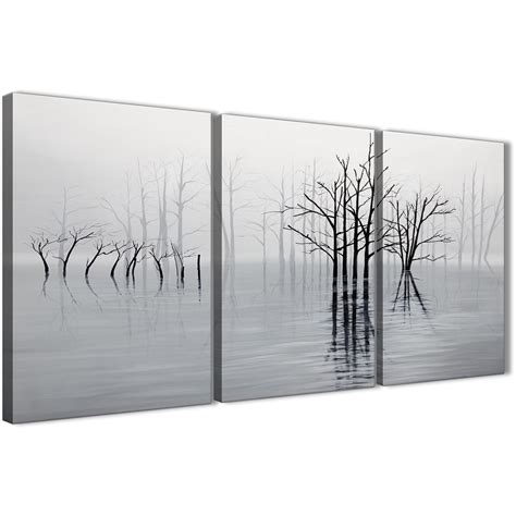 3 Part Black White Grey Tree Landscape Painting Living