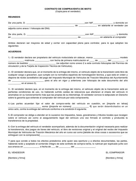 contrato de compraventa de moto entre particulares pdf actualizado abril 2024