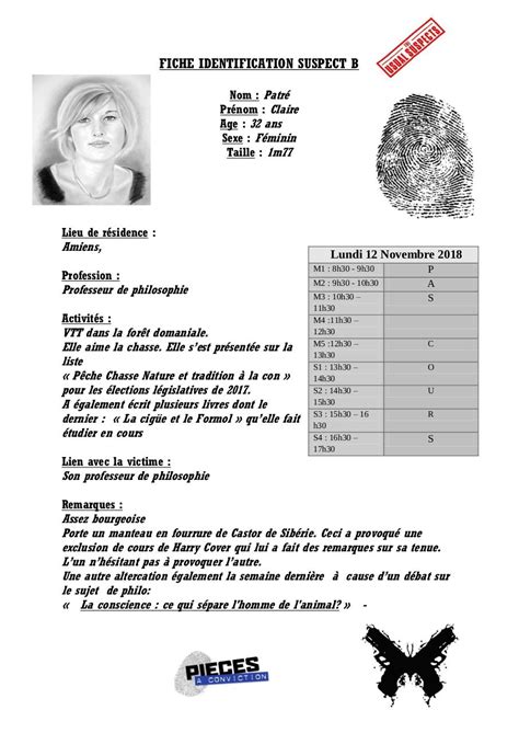 Fiche Identification Suspect B Interrogatoire Patré Claire Par