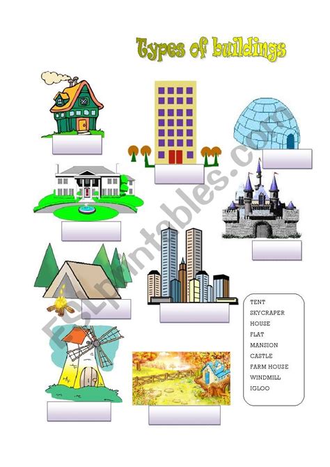 Types Of Buildings Esl Worksheet By Esther86