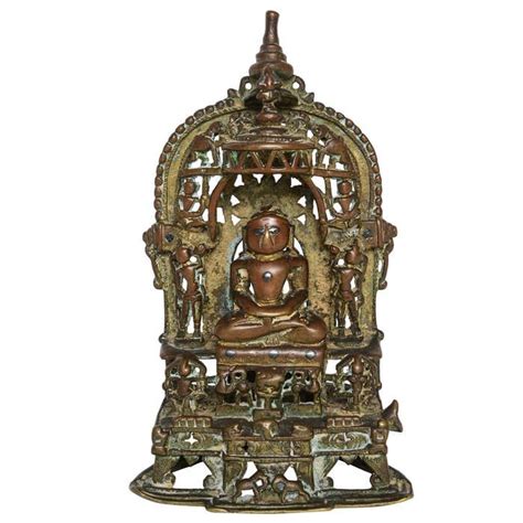15th Century Bronze Jain Silver Inlaid Altarpiece Northwest India For