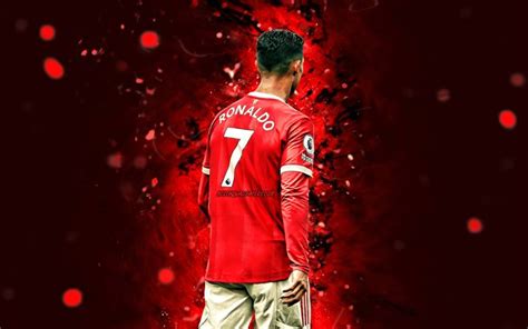 Download Wallpapers 4k Cristiano Ronaldo Back View Red Neon Lights