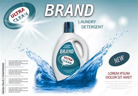 Package Design For Liquid Detergents Ads With Water Splash Laundry