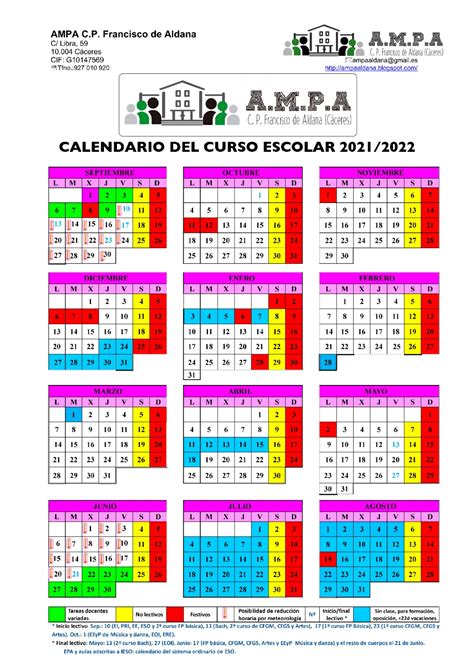 Cp Francisco De Aldana Calendario Escolar Curso 20212022
