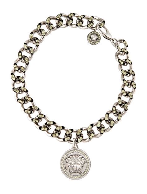 Versace Oversized Crystal Link Medusa Medallion Necklace Necklaces