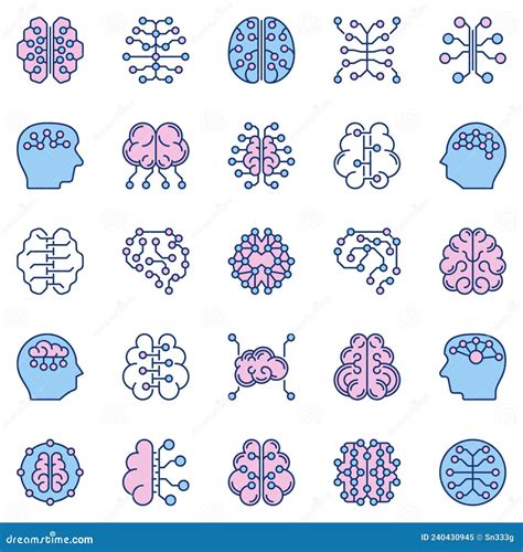 Conexiones De Neuronas En Iconos De Sinapsis Del Vector Cerebral The