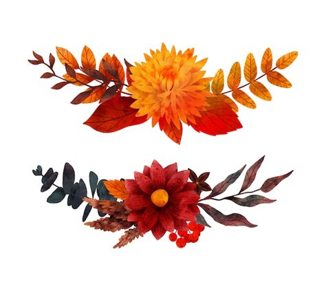 Premium Vector Lush Floral Composition Fall Floral Elements Hand Drawn