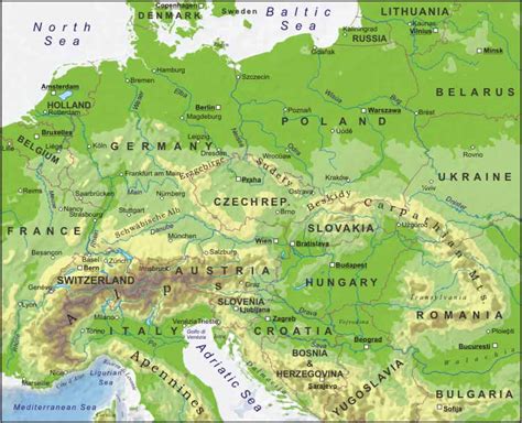 Central Europe Physical Map