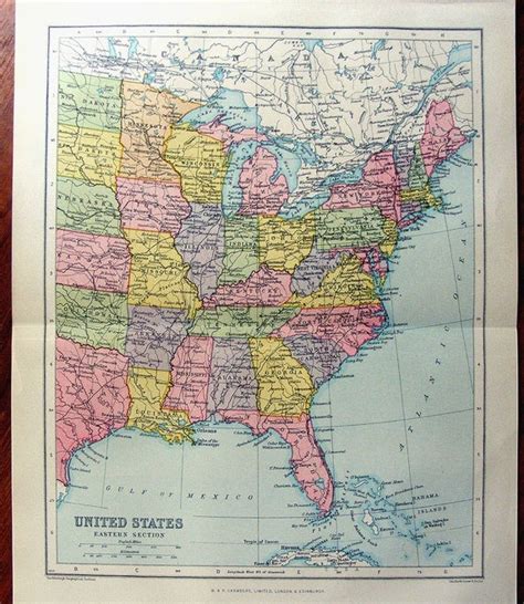 Large Map Of Eastern United States America 1922 Atlas Antique