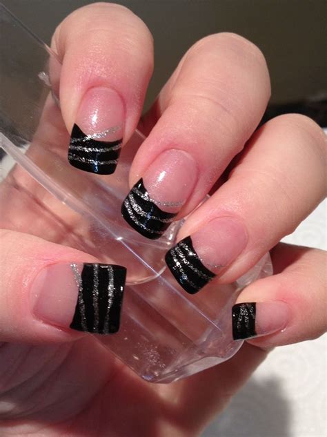 Black French Tips With Silver Streaks By Natalie Wolfe