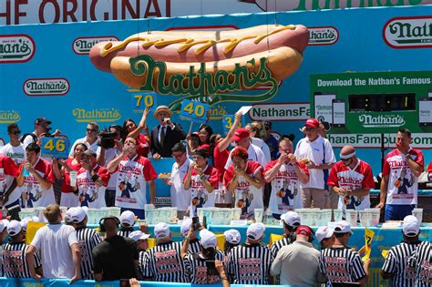 Professional Eaters Compete In Annual Nathans Hot Dog Eating Contest