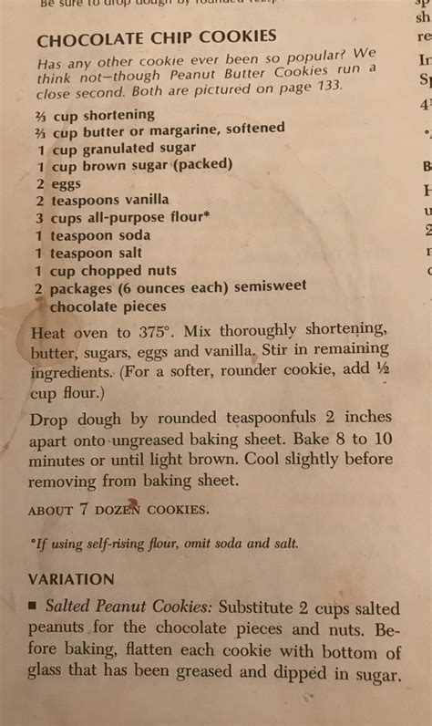 Chocolate Chip Cookie Recipe From 1973 Betty Crocker Cookbook Rold