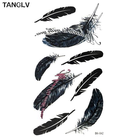 Lovely Black Feathers Temporary Tattoo Body Art Flash Tattoo Stickers 19105cm Waterproof Fake