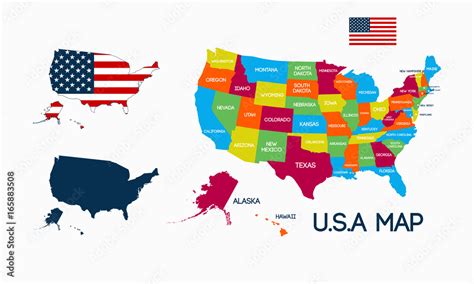 United State Of America Map With Country Name And Flag Vector