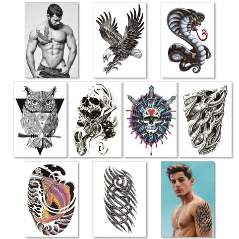 Buy Temporary Tattoos For Men Guys Boys And Teens 8 Large Sheets Fake