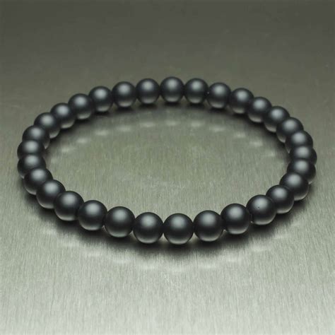 Beautiful Men S Bracelet Black Pearls Ø 6mm In Natural Stone Agate Onyx Matte Handmade