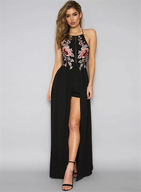 Vogue Womens Halter Backless Floral Embroidery Dress