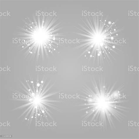 Set Of Glowing Stars Isolated On Transparent Background Vector Stock