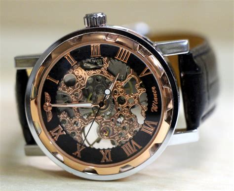 Steampunk Mens Gear Watch Copper With Black Synthetic Band