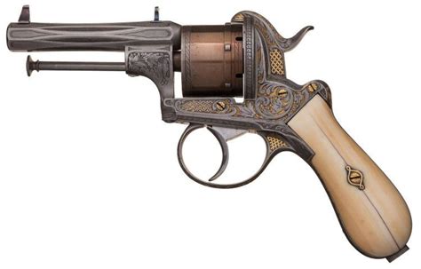 Engraved Lefaucheux Type Pinfire Revolver With Ivory Grips Crafted By