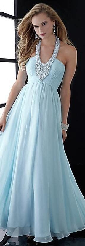 Embellished A Line Light Sky Blue Long Chiffon Tie Prom Dresses In