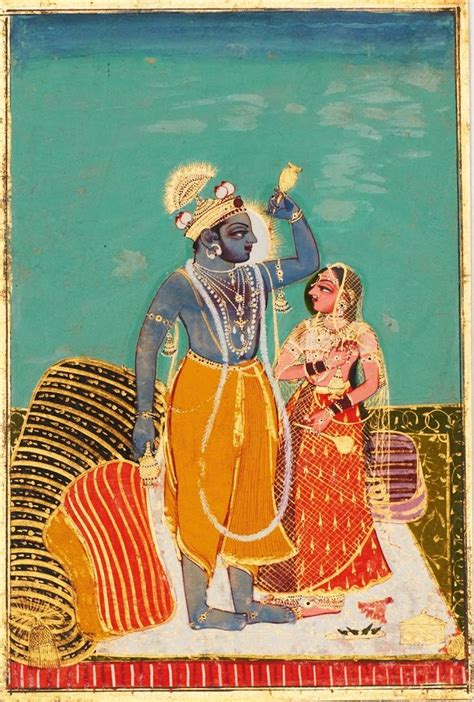 Krishna And Radha Standing On A Bed Rajput Painting Kota C 1720 40