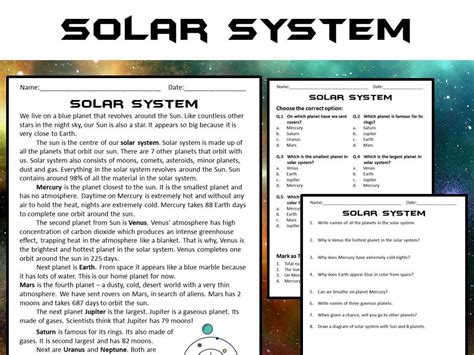 The Solar System Reading Comprehension Passage Reading Comprehension