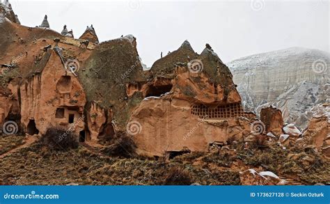 Cave Houses And Monasteries Carved Into Tufa Rocks At Zelve Valley In