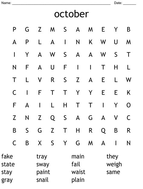 October Word Search Wordmint