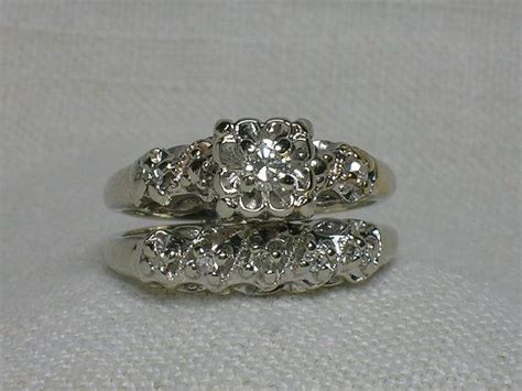 Vintage Wedding Rings Set Ornate 1940s White Gold By Auldbaubles Vintage Wedding Set Ring