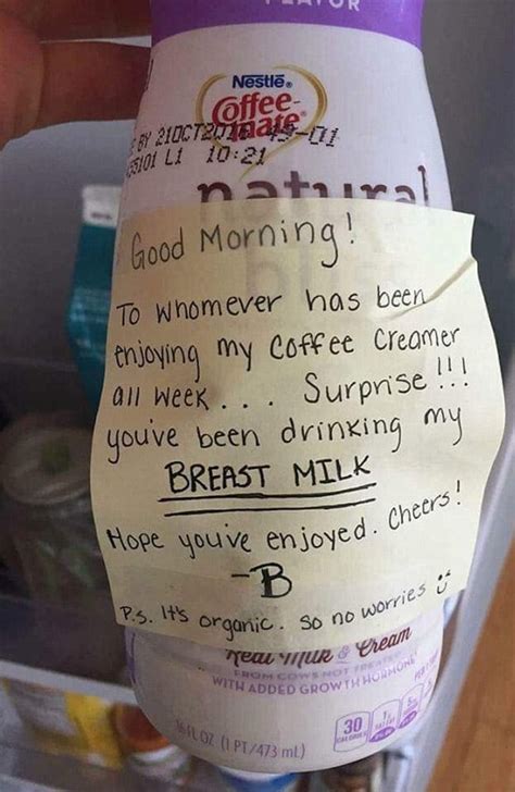 ‘youve Been Drinking My Breast Milk Office Food Thief Gets Owned By