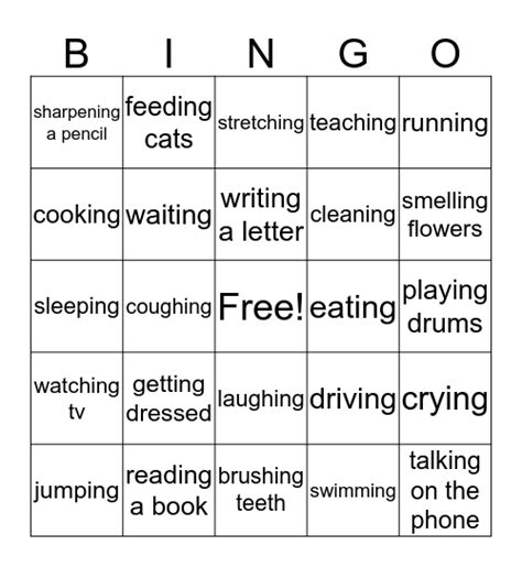 Present Continuous Bingo Card