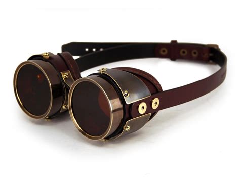 steampunk goggles dark brown leather blackened brass by mannandco