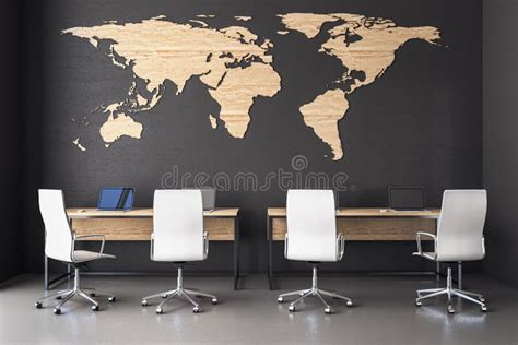 Contemporary Office Interior With World Map Stock Illustration