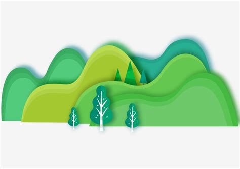 Hand Painted Forest Green Forest Mountain Cartoon Hand Painted Png