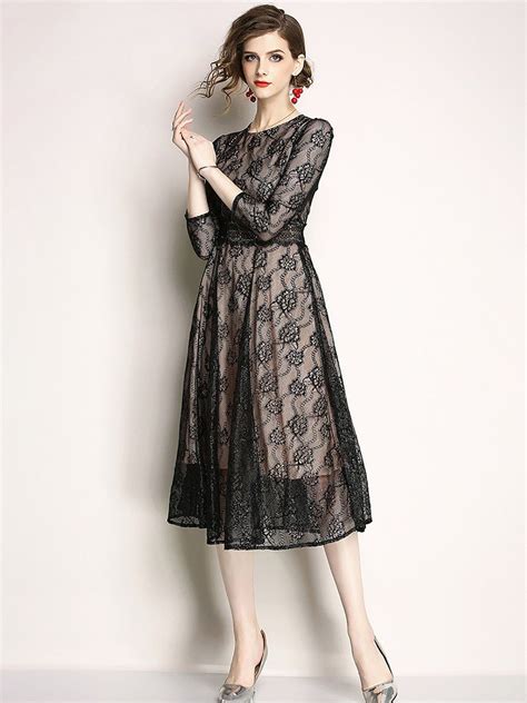 A Line 34 Sleeve Elegant Black Evening Midi Dress Midi Evening Dress Evening Dresses With