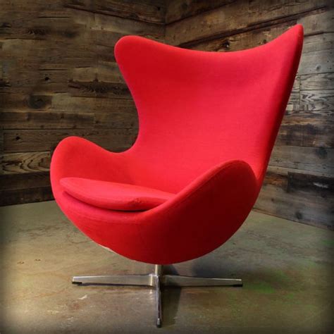 Arne Jacobsen Style Mid Century Modern Red Egg Chair Chairish