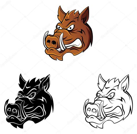 Coloring Book Wild Boar Head Cartoon Character — Stock Vector