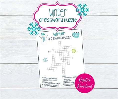 Winter Crossword Puzzle Printable Crossword Puzzle For Etsy Winter