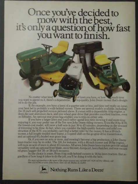 1984 John Deere Mowers Magazine Ad Nothing Runs Like A Deer 1499