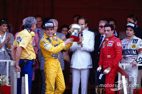 Podium Race Winner Ayrton Senna Team Lotus Third Place Michele