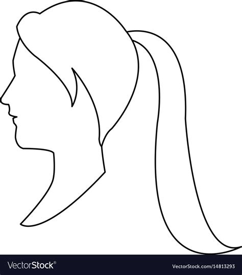 Profile Head Woman With Ponytail Outline Vector Image