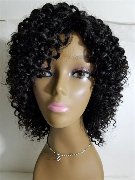 100 Human Remy Hair Curly Wig 8 Handmade Black Natural Short Natural