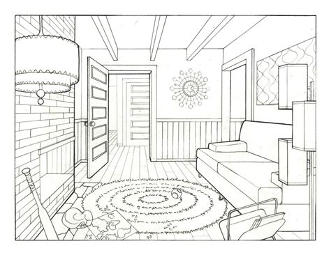 Drawing A Living Room In One Point Perspective Drawin