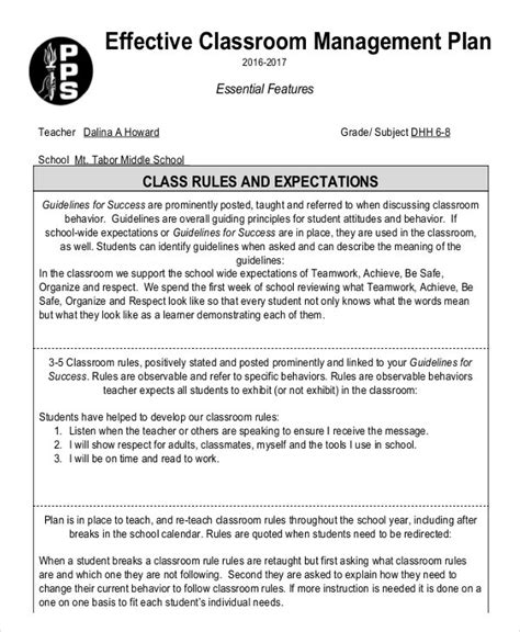 18 Classroom Management Plan Templates Free Pdf Word Format Download